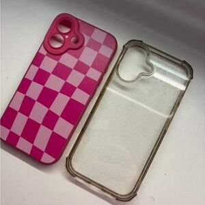 Pink Checkered and Clear Phone Case Set